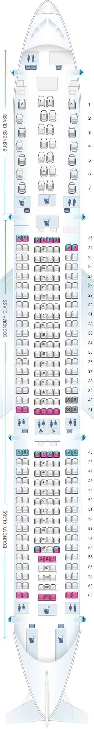 Seat Map And Seating Chart Airbus A330 300 Korean Air 272 Seats