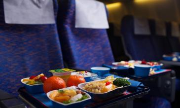 Tray of food on the plane