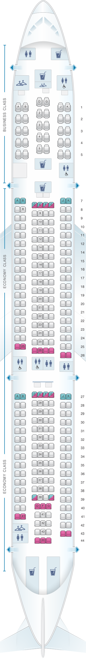Seat map for China Airlines Airbus A330 300 Config. 1