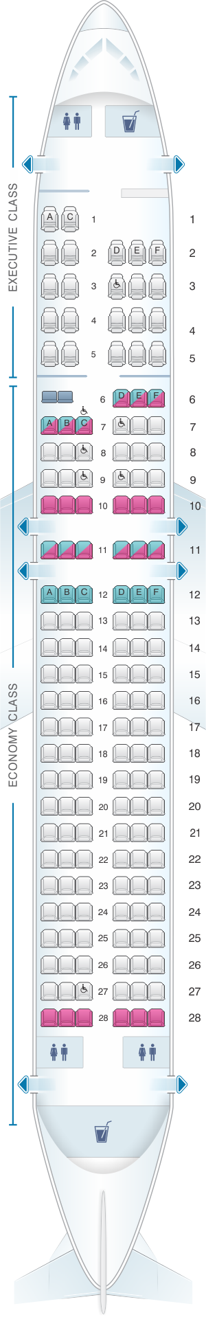Seat map for SATA Air Açores Airbus A320-200 Config.2