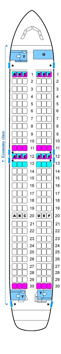 Seat map for Skyservice Airlines Airbus A320