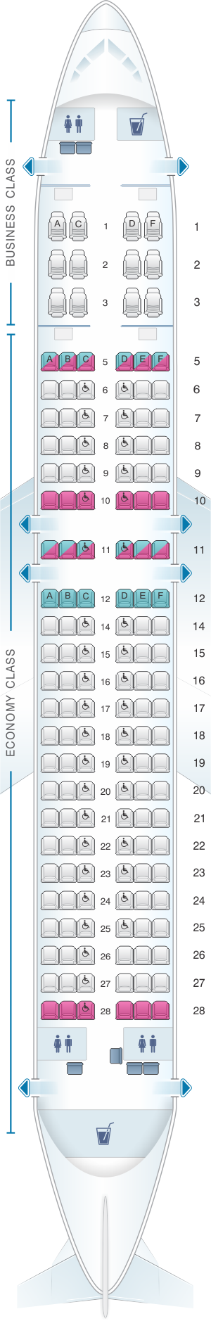 Seat map for SriLankan Airlines Airbus A320 Config. 3