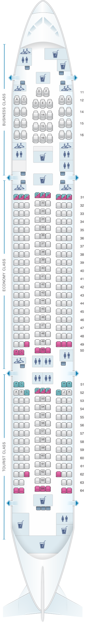 Seat map for Transaero Airlines Boeing B777 200 Config. 1