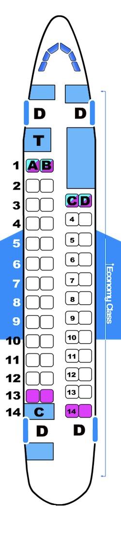 Seat map for Fokker 50