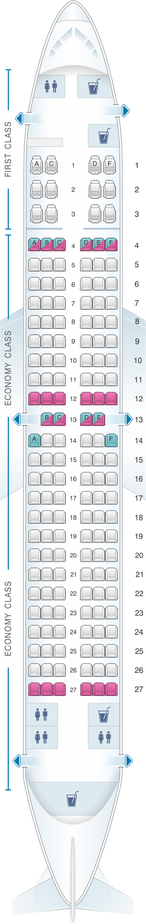 Seat map for Yemenia - Yemen Airways Boeing B737-800