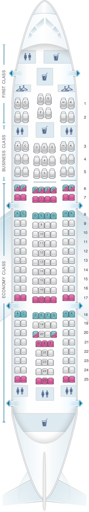 Seat map for Yemenia - Yemen Airways Airbus A310 325 190pax