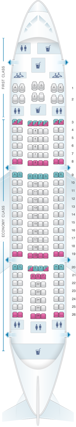 Seat map for Yemenia - Yemen Airways Airbus A310 325 198pax
