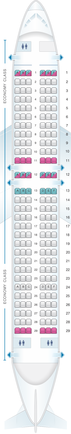 Seat map for Aer Lingus Airbus A320