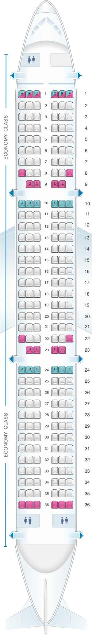 Seat map for Aer Lingus Airbus A321