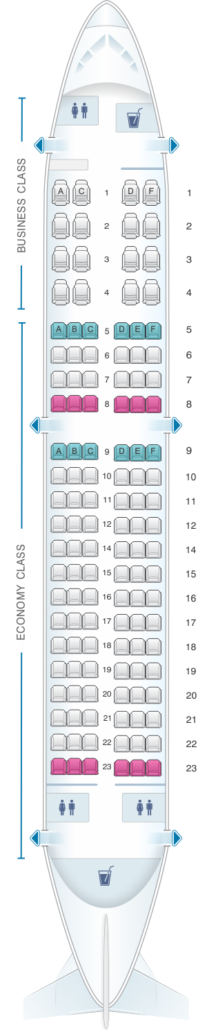 Seat map for Air Mauritius Airbus A319 100 two class