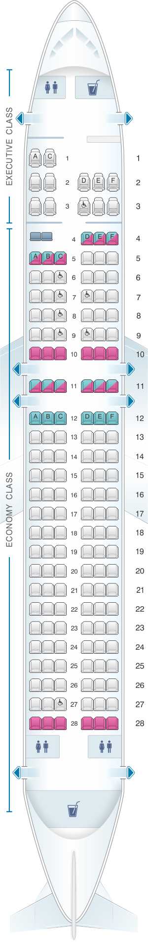 Seat map for SATA Air Açores Airbus A320-200 Config.1