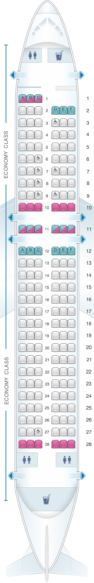 Seat map for SATA Air Açores Airbus A320-200 Config.3