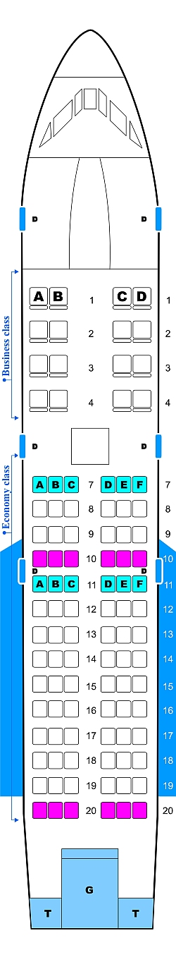 Seat map for Tatarstan Airlines YAK-42