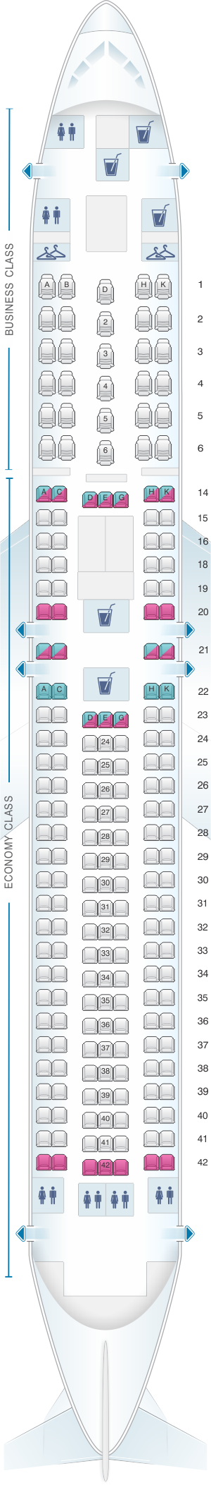 Seat map for LATAM Airlines Brasil Boeing B767 300ER V1