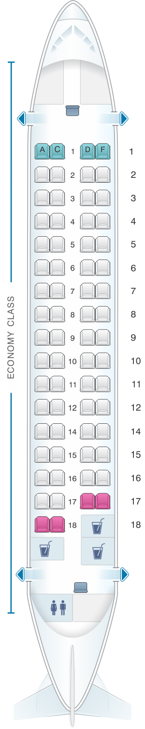Seat map for Kingfisher Airlines Aerospatiale ATR72 500 66PAX