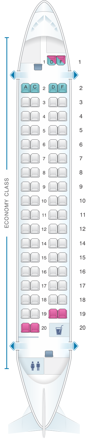 Seat map for Kingfisher Airlines Aerospatiale ATR72 500 72PAX