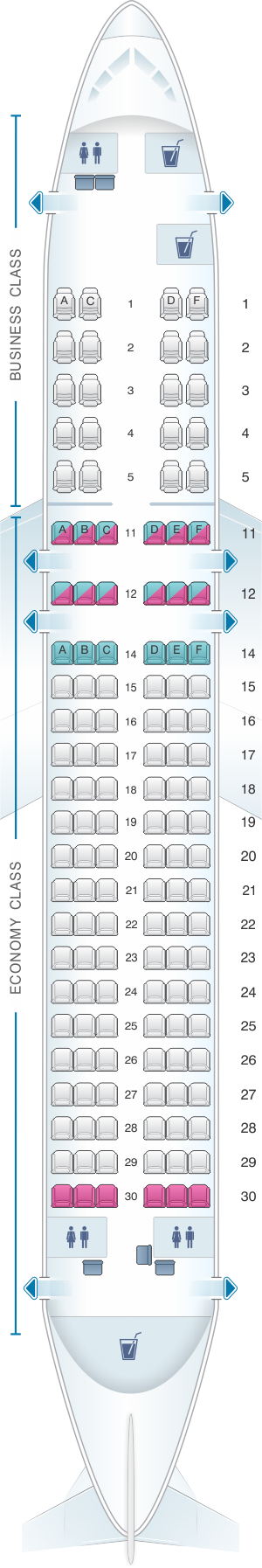 Seat map for Kingfisher Airlines Airbus A320 200 134PAX