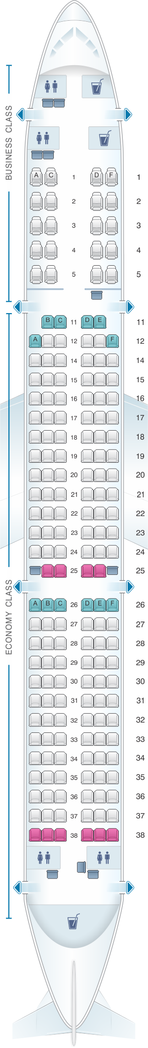 Seat map for Kingfisher Airlines Airbus A321 200 178PAX