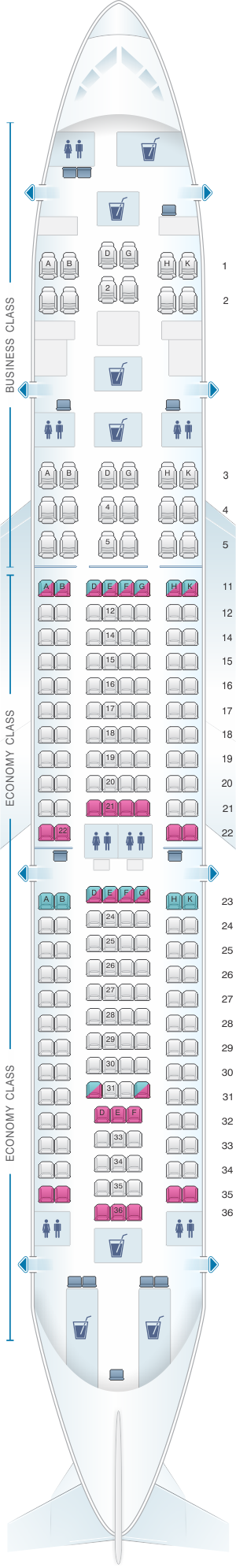 Seat map for Kingfisher Airlines Airbus A330 200