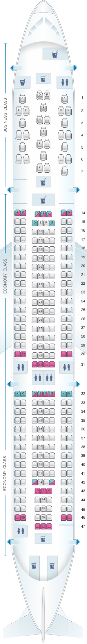 Seat map for Brussels Airlines Airbus A330 300