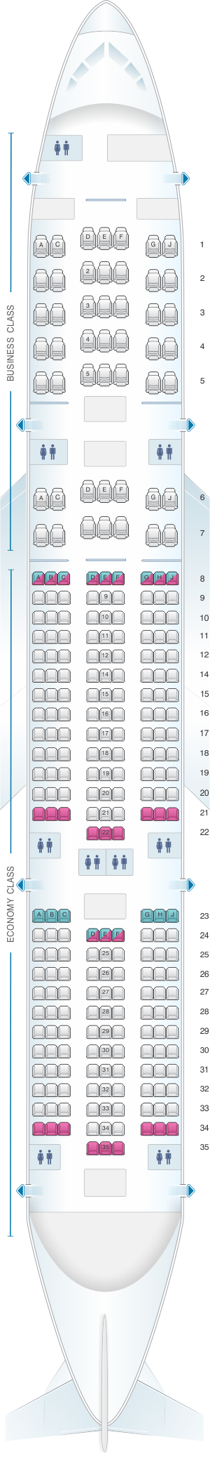Seat map for Aeromexico Boeing B777 200ER
