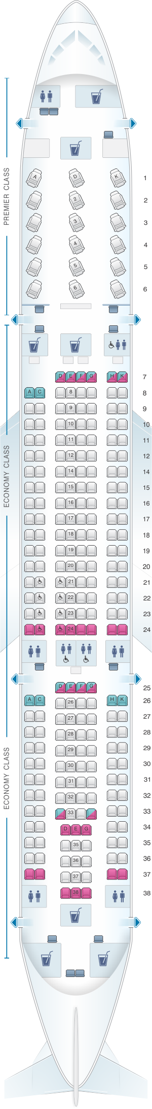 Seat map for Jet Airways Airbus A330 200 254PAX
