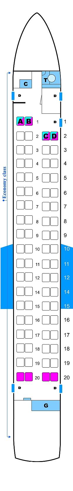 Seat map for Continental Airlines Bombardier Q400