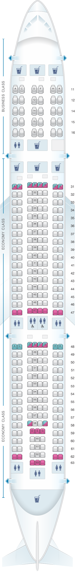 Seat map for Singapore Airlines Airbus A330 300