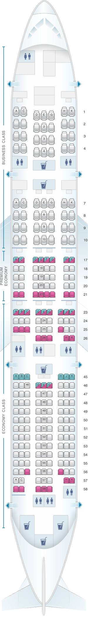 Seat map for Japan Airlines (JAL) Boeing B777 200ER W51