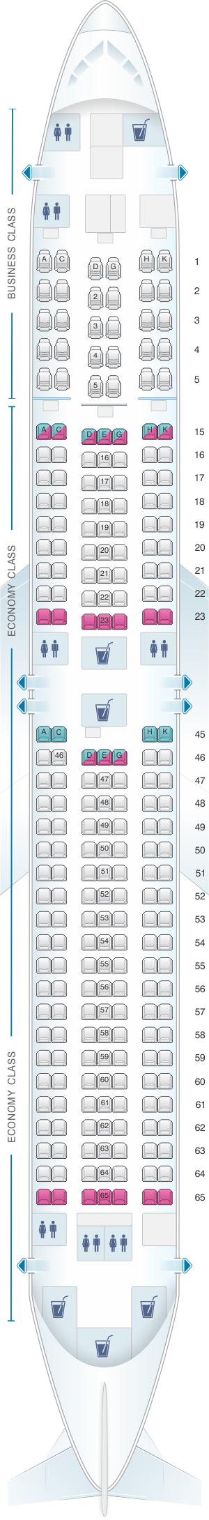 Seat map for Japan Airlines (JAL) Boeing B767 300ER A41
