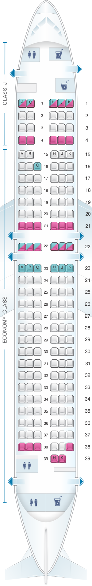 Seat map for Japan Airlines (JAL) Boeing B737 800 V30/V32