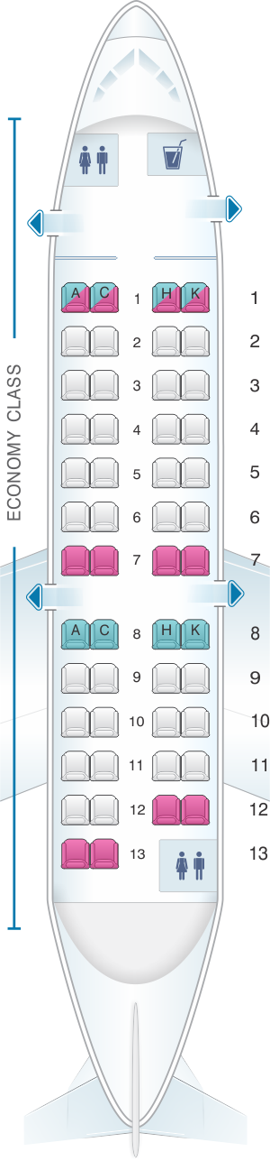 Seat map for Japan Airlines (JAL) CRJ 200 Y01