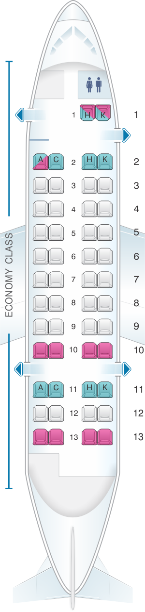 Seat map for Japan Airlines (JAL) DHC8 Q300 Q21