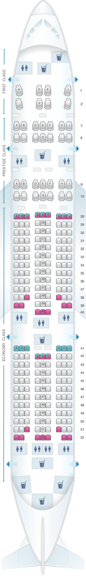 Seat map for Korean Air Boeing B777 200ER 248PAX