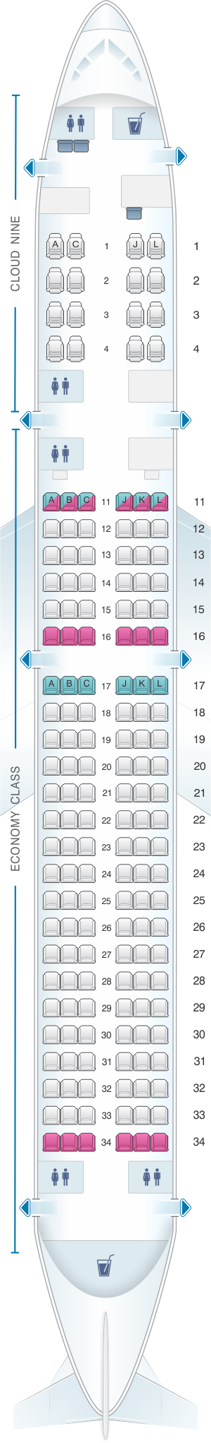 Seat map for Ethiopian Boeing B757 200 ER 160pax