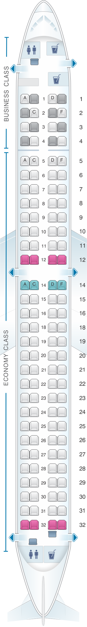 Seat map for Lufthansa Embraer E195