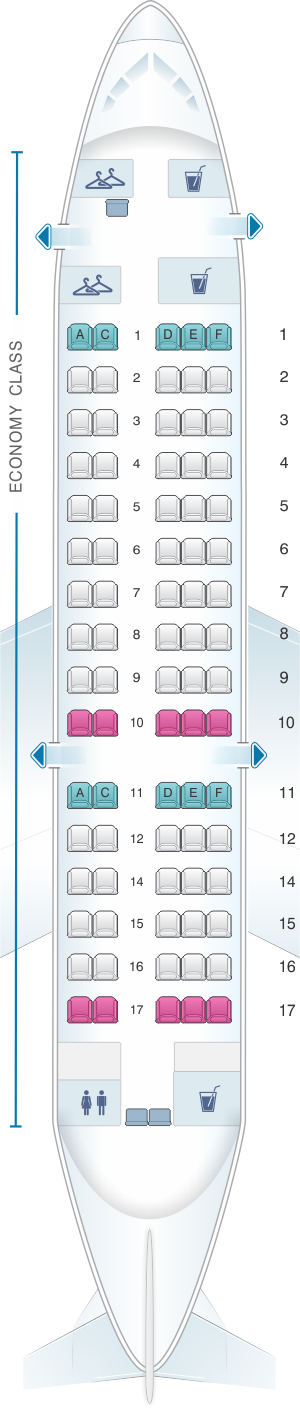 Seat map for Austrian Airlines Fokker 70