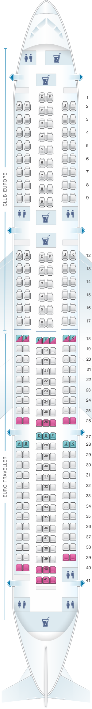 Seat map for British Airways Boeing B767 European Layout