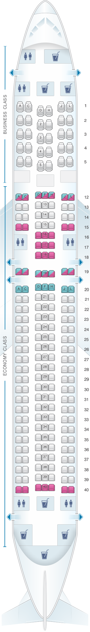 Seat map for LATAM Airlines Boeing B767 300