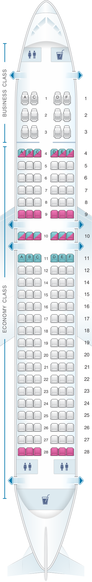 Seat map for Ural Airlines Airbus A320