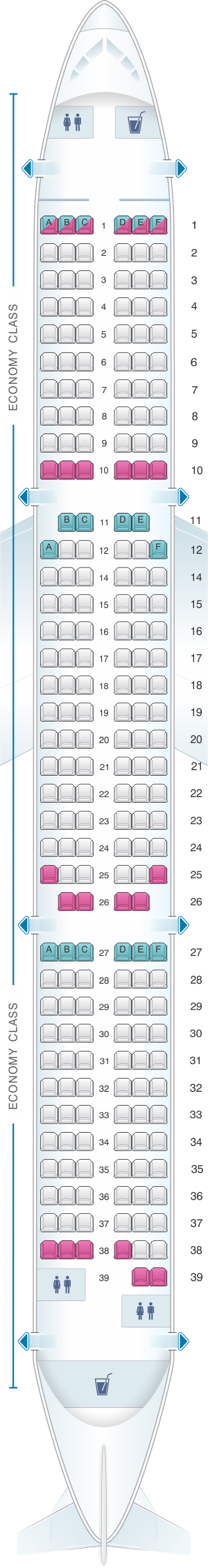 Seat map for Ural Airlines Airbus A321