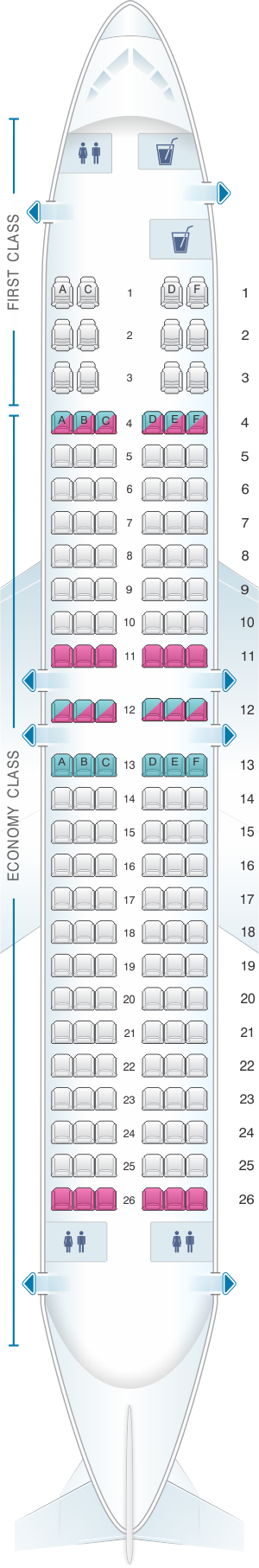 Seat map for Xtra Airways Boeing B737 400 150pax