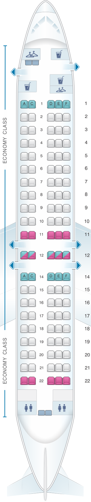 Seat map for Austrian Airlines Fokker 100