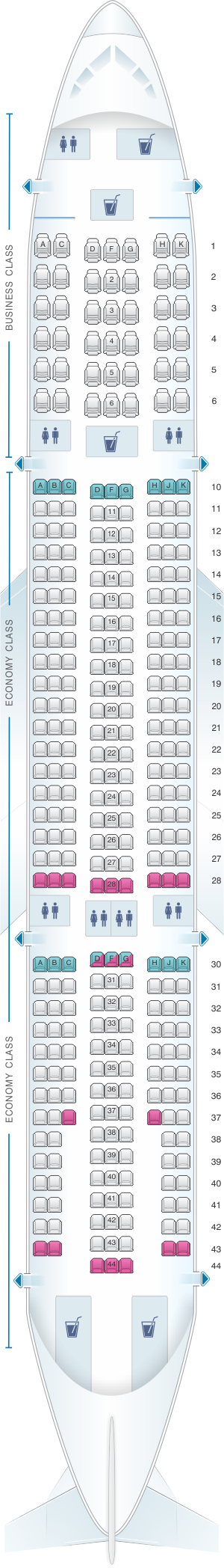 Seat map for Hi Fly Airbus A330 200 330pax