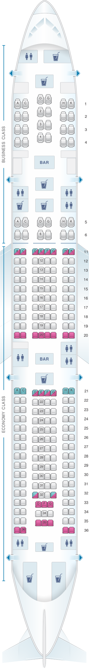 Seat map for Hi Fly Airbus A340 500 TFX/TFW 237pax