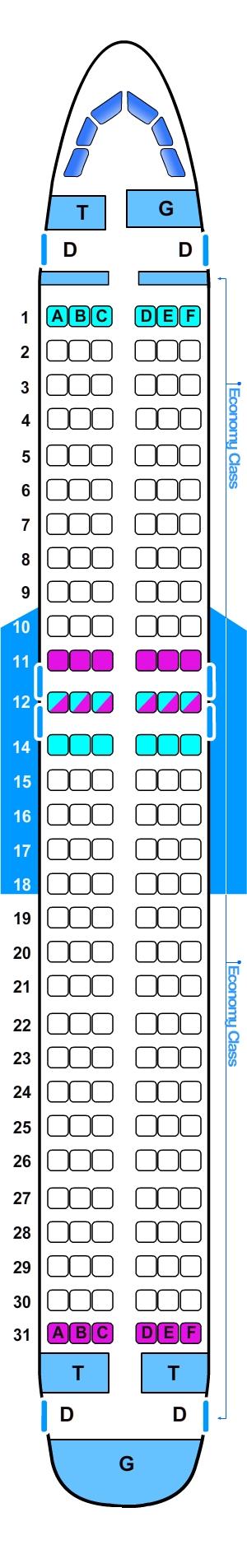 Seat map for Airbus A320