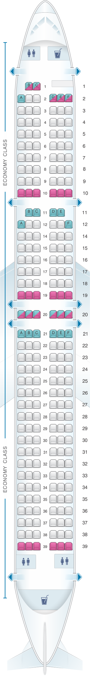 Seat map for VIM Airlines Boeing B757 200