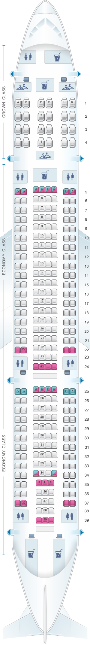Seat map for Royal Jordanian Airbus A330 200