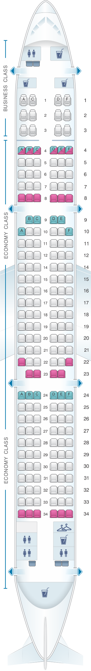 Seat map for Turkish Airlines Airbus A321 200