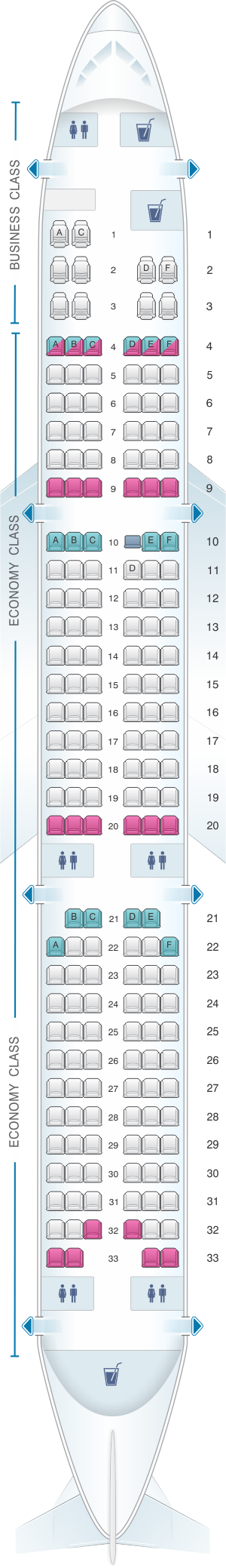 Seat map for Egyptair Airbus A321 231